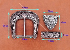Western Engraved Silver Equestrian Tack Bridle/Halter Belt Buckle 3pc Set 1-1/2&Prime;