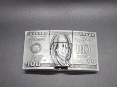 $100 Bill Benjamin Franklin Belt Buckle Combo With Hidden Flip Top Lighter New