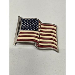 Vtg American Flag Belt Buckle Wavy Rippled USA Patriotic Gunmetal Red White Blue
