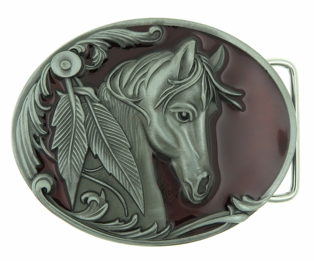 Horse Head Western Red Enamel Metal Belt Buckle