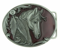 Horse Head Western Red Enamel Metal Belt Buckle