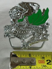 SHINY CHROME PLATED GREEN WINGED DRAGON SOLID BRASS BELT BUCKLE 1982