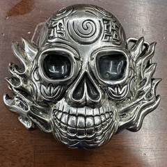 Belt Buckle- Skull w/Flames-Fantasy Artwork-Pewter-1.5&Prime; Belt- Dia De Los Muertos