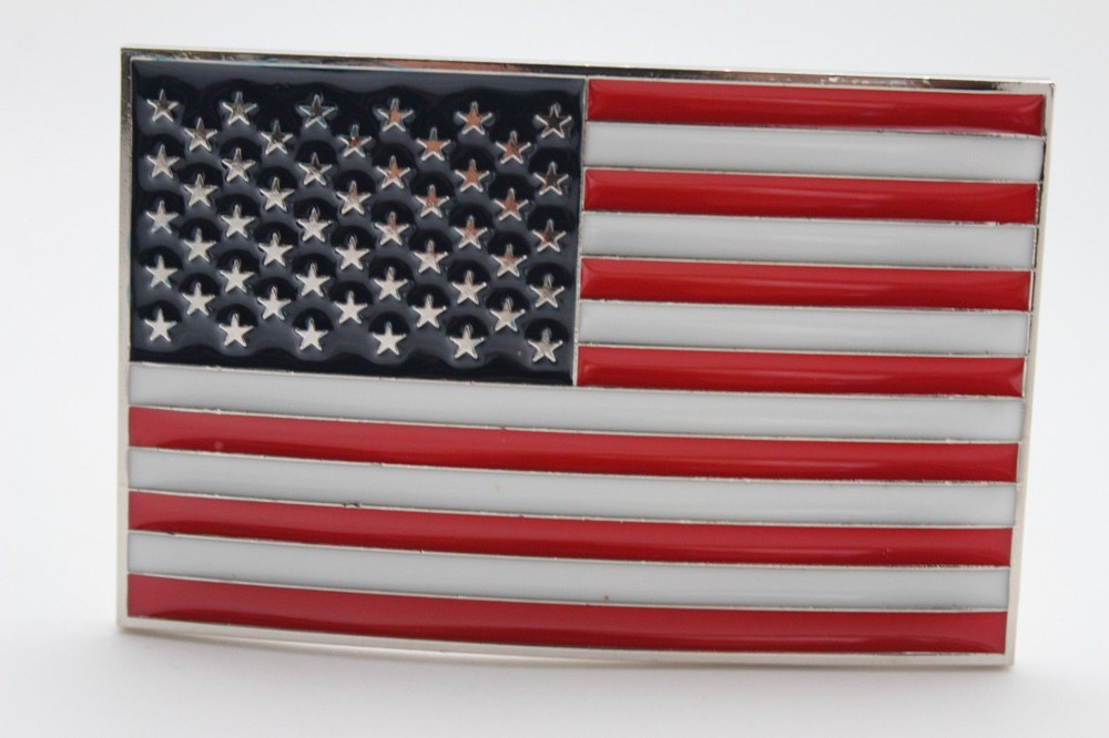 Men Women Belt Buckle Metal Silver United State America USA Flag Red Blue Unisex