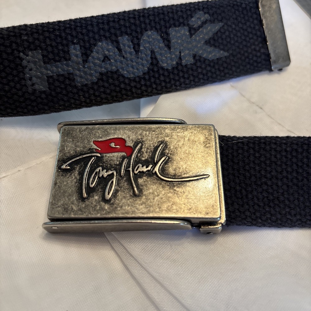 Vintage Tony Hawk Dark Blue 36&Prime; Web Belt Metal Buckle Red Hawk Skateboarding