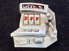 Jackpot Lucky Seven&rsquo;s Vegas Style Slot Machine Figural Gambling Belt Buckle