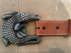 Huge Kieselstein- Cord Sterling Alligator Buckle With Brown Leather Belt Size 3