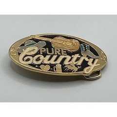 Pure Country Belt Buckle Gold Tone Enamel Guitar Cowboy Hat Made in USA 0320