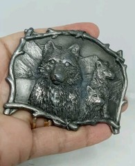 Vtg. Great American Products Pewter 3 Wolves Belt Buckle. Intricate. Heavy