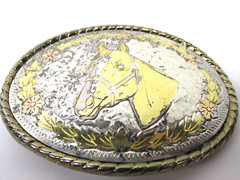 VTG Horse Head Colorful Flower Belt Buckle Made in USA Cowboy Western Rancher