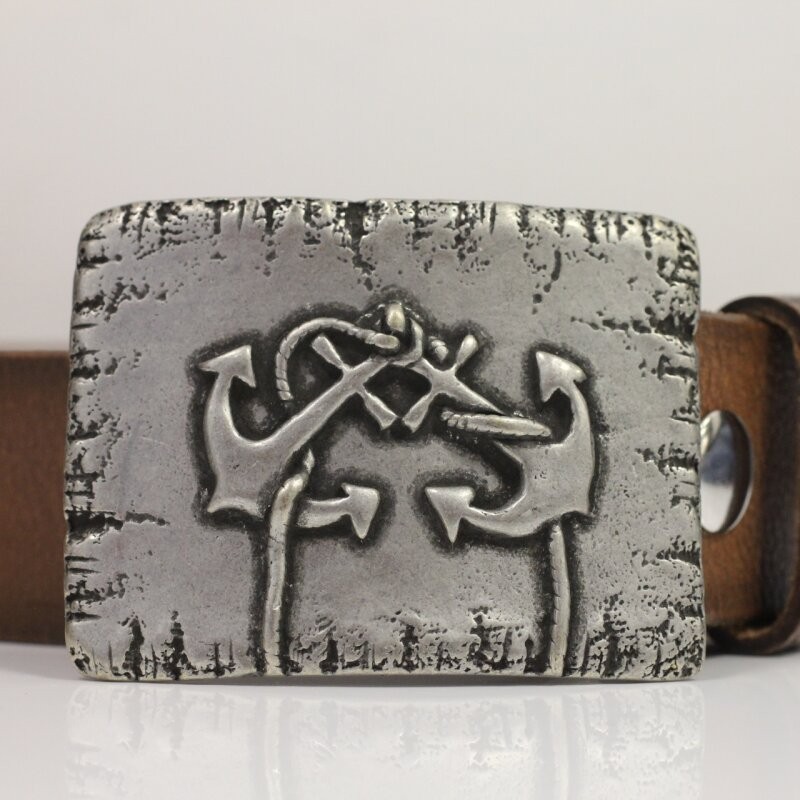Maritime Belt Buckle Antique Brass with Double Anchor – Rustic Metal Buckle