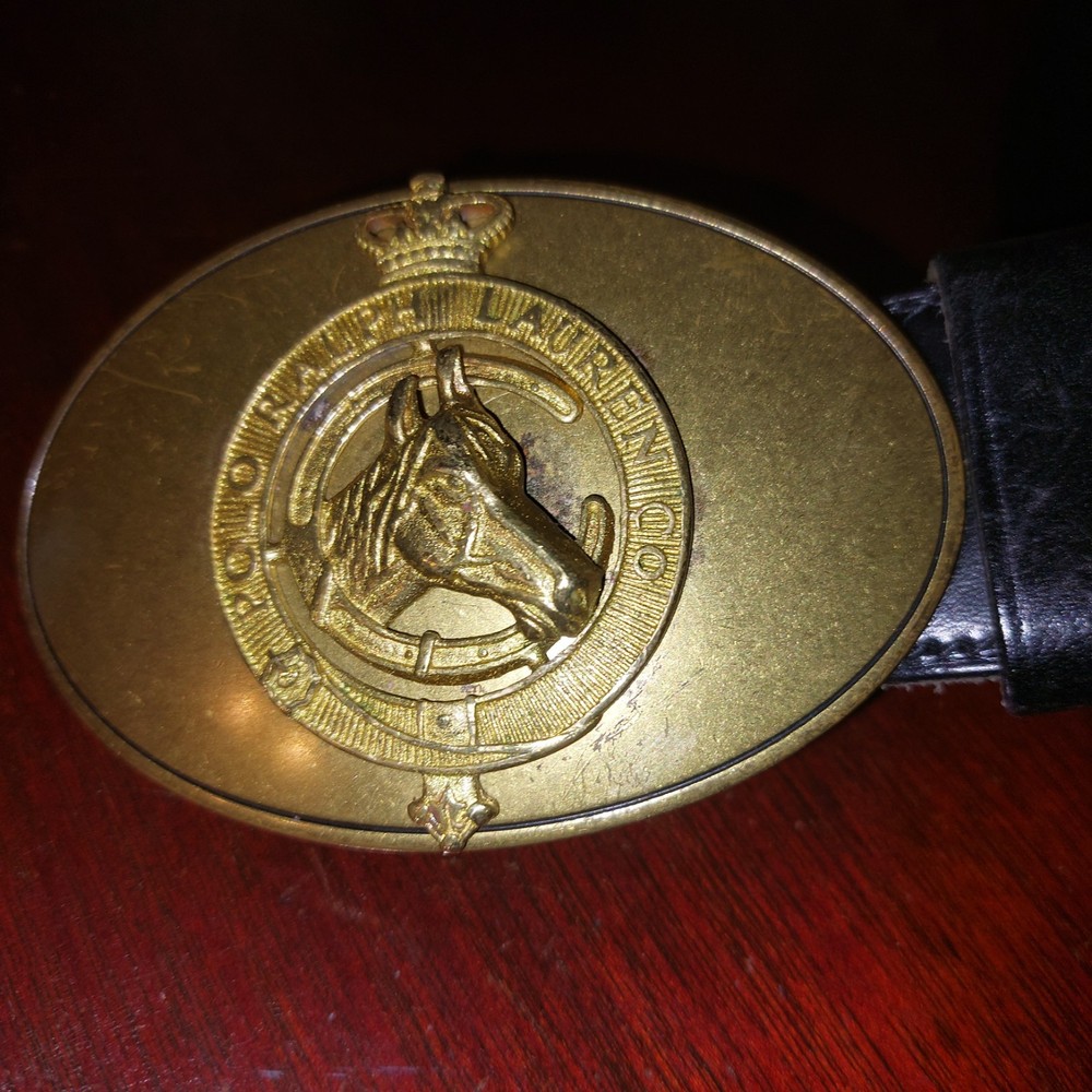 VINTAGE RALPH LAUREN BIG HORSE HEAD CROWN BUCKLE BELT W40
