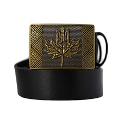 Brass belt buckle Maple leaf, Handmade Ukrainian trident and Canadian Maple leaf