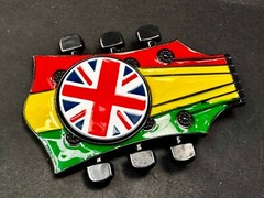 Electric Guitar Tuning Keys Shaped Belt Buckle W/ Uk Flag Union Jack Spinner