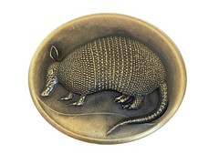Vintage Armadillo Belt Buckle Engraved Brass Texas Southwestern Rodeo Style