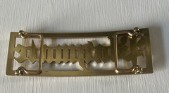 Gold Tone PLAYMATE Belt Buckle Metal Spellout rectangle( fits 1.5&Prime; w/belt)