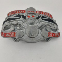Ride Free Die Free A Way of Life Howdy Biker Belt Buckle Skull