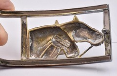 New old stock Sterling Silver B Kieselstein-Cord Double Race Horse Belt Buckle