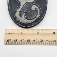 Vintage Tony Lama Navy Blue & Gray Antelope Skin Belt Buckle Made In USA