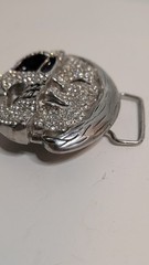 Rhinestone Crystal Skull Belt Buckle Silver Tone Gothic Biker Punk Rock