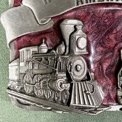 Vintage 1984 Siskiyou Railroads Built America Pewter Belt Buckle Train USA Made
