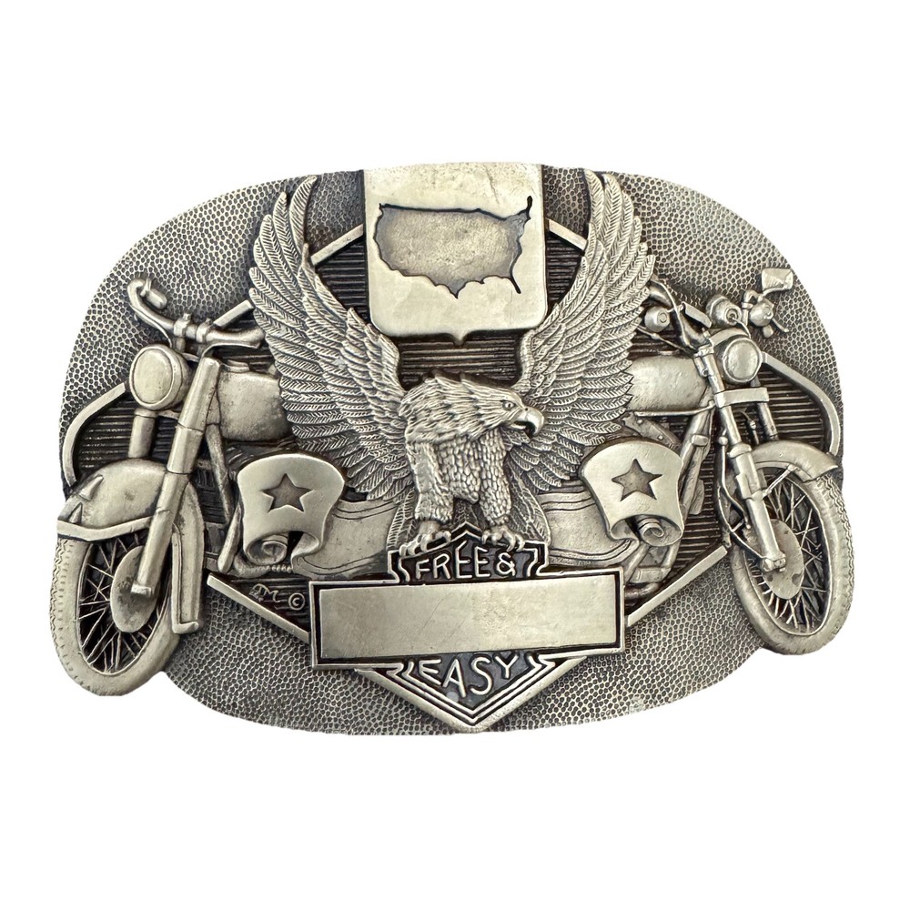 Award Design Medals Vintage Solid Brass Biker Belt Buckle Eagle Motorcycle USA