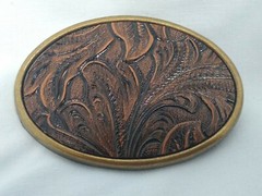 Oden Leaf Pattern USA Made 2 3/4 X 2 inches Belt Buckle in Box