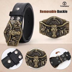 TRIWORKS Western Cowboy Leather Belt for Men Women Fit Size 34&Prime;-37&Prime;, Black