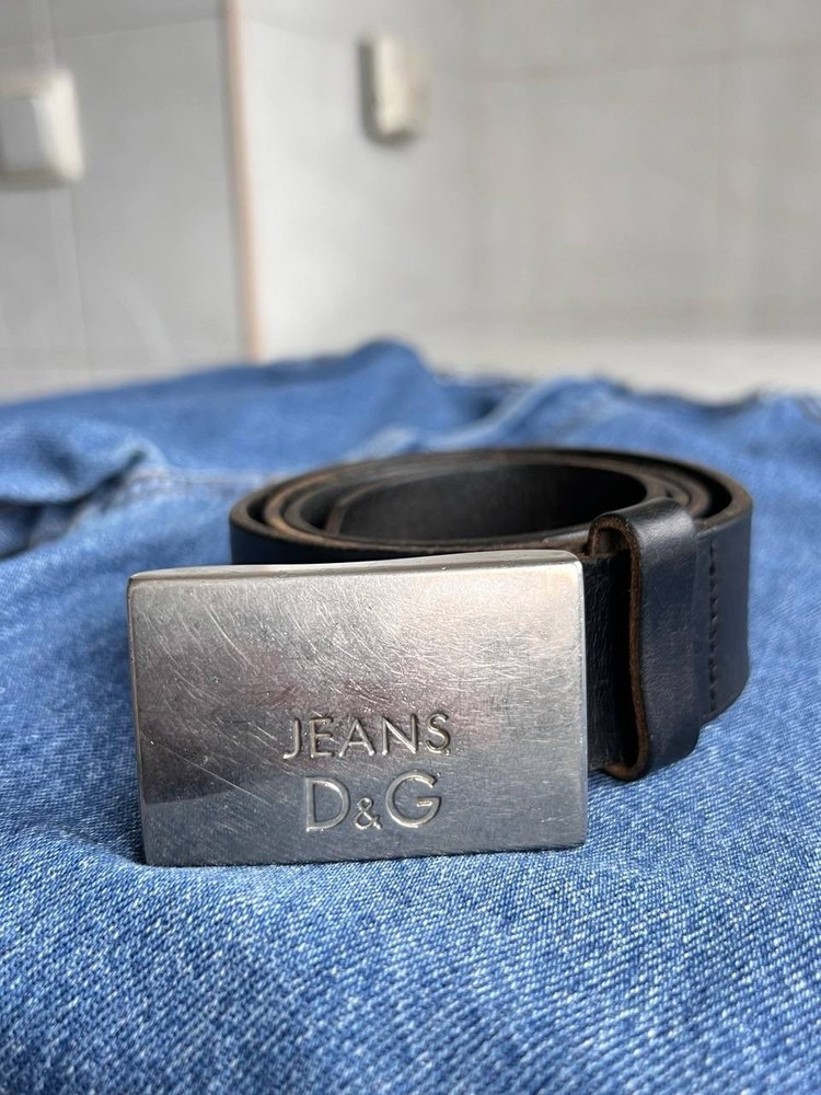 Vintage 90s Dolce & Gabbana Black Leather Belt Chunky Steel Buckle D&G JEANS Y2K