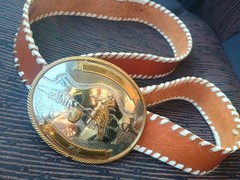 vintage genuine leather belt Bull Riding Wild mountains buckle silver Germani