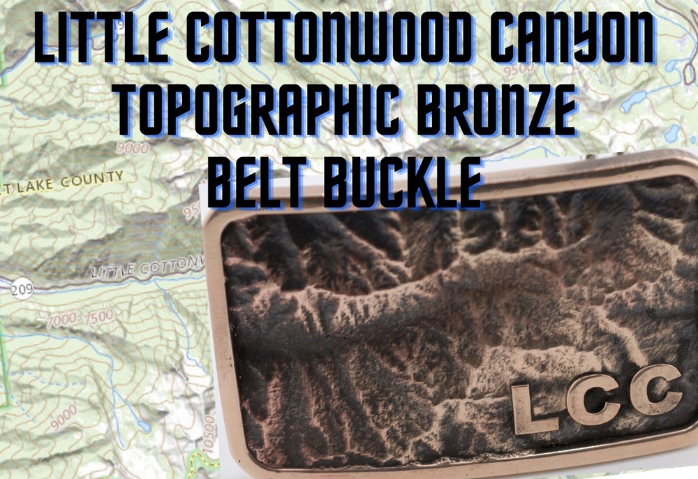 Little Cottonwood Canyon Topographic Belt Buckle | Hand Poured Bronze | 3D Map