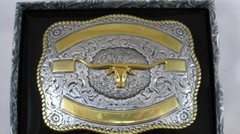 Crumrine Western Rectangle LONGHORN SKULL Belt Buckle 3807213