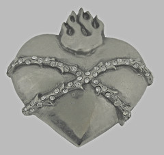 Heart Shaped Belt Buckles Sacred Heart Vintage Antiqued Gray Metal Men Western