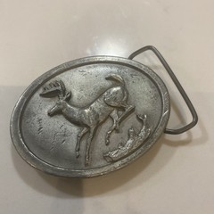 Vintage 1976 Pilgrim Pewter Inc. Sid Bell Design Oval Running Buck Belt Buckle