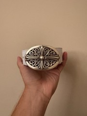 90s Silver tone Oval Cross Belt Buckle Gothic Western Solid Metal 1.5inch Buckle