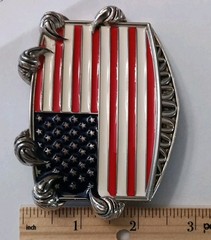 Belt Buckle Patriotic USA Flag With Eagle Claws. Zinc Alloy 1.5&Prime; Belt Swivel