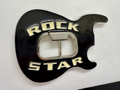 Rock Star Musician Guitar Body with Bottle Opener Black Enameled Belt Buckle