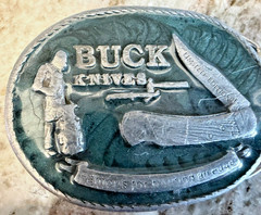 Vintage Buck Knives Limited Edition Belt Buckle BB901 Silver Green