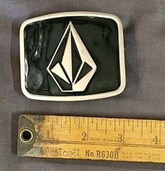 VOLCOM – Black And Silver Stone Emblem Gun Metal Belt Buckle Vintage