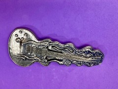 Guitar Flames 5&Prime; Wide Belt Buckle – Heavy Metal Style Figural Silver Color