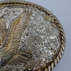 Ivan Western Eagle Belt Buckle Silver Gold Tone Floral Scrollwork Rope Border