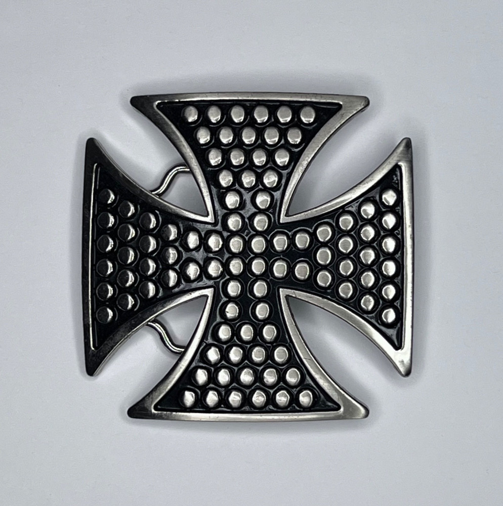 Vintage Y2K Maltese Iron Celtic Cross Belt Buckle Black Silver Goth Gothic Biker