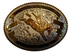 CRUMRINE BRONCO RIDER BELT BUCKLE HEAVY SILVER PLATE Over BRONZE!