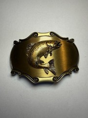 1980 Raintree Fish Western Belt Buckle Gold/Silver Tone Metal Antique Finish