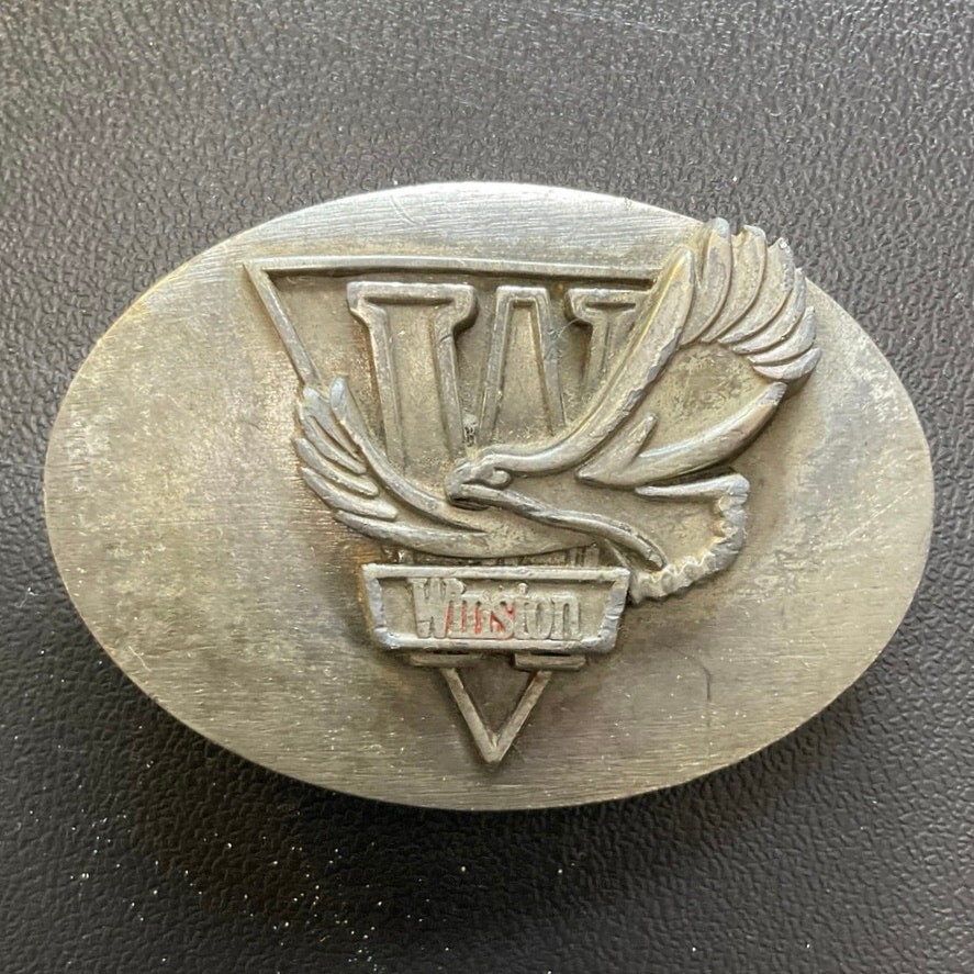 Vintage Winston Eagle Belt Buckle Silver Tone Oval Western Americana 3.5”