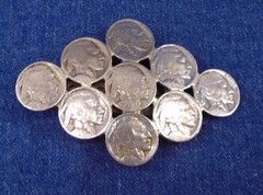 Buffalo Nickel Silver Diamond Shaped Belt Buckle 3.75 x 2.5&Prime;