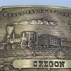 Vintage Wells Fargo and Company Oregon Steam Locomotive Train Belt Buckle Brass