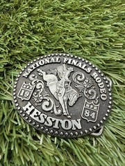 1984 Hesston NFR Belt Buckle Junior Size 2nd Edition Anniversary Pewter Tone Vtg