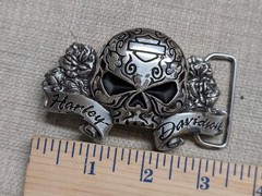 vintage Y2K belt buckle HARLEY DAVIDSON chrome metal SKULL motorcycle WESTERN