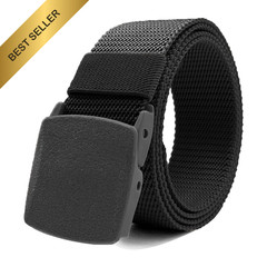 Nylon Tactical Military Belt for Men Plastic Buckle Adjustable No Holes Canvas W
